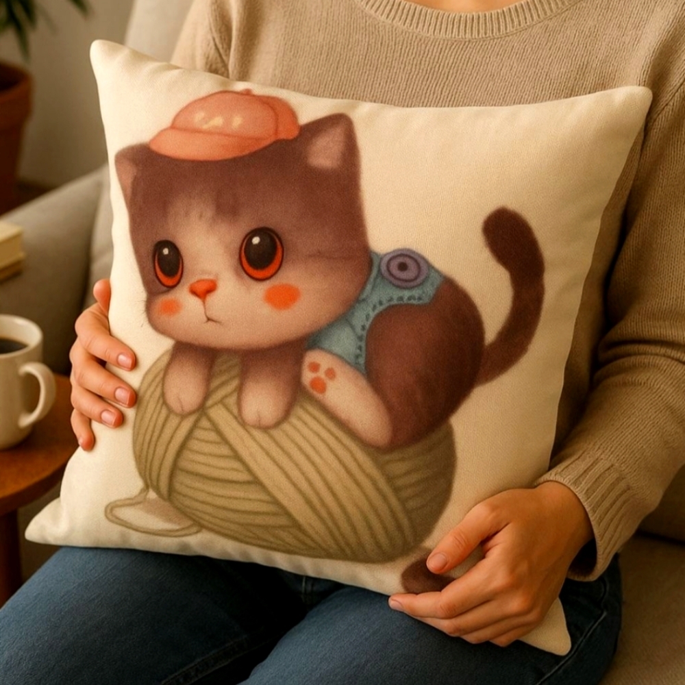 💓 New Cute Cat On Yarn Pillow Case Cover